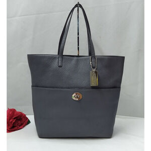 Coach Park Gray Pebbled Leather Turnlock Double Handles Tote Bag